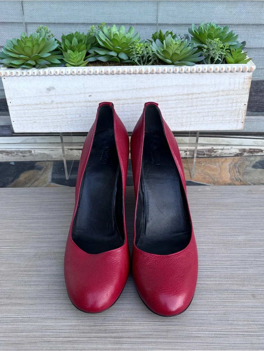 GUCCI Leather Wedge Pumps